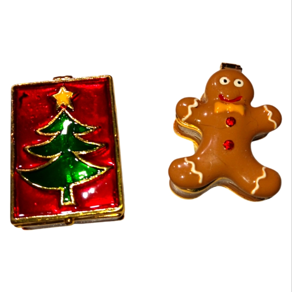Christmas Tree & Gingerbread Man Art Form Small Trinket Box